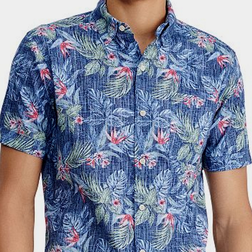 NWT IZOD SALTWATER Men's XXL Blue Tropical Short Sleeve Shirt